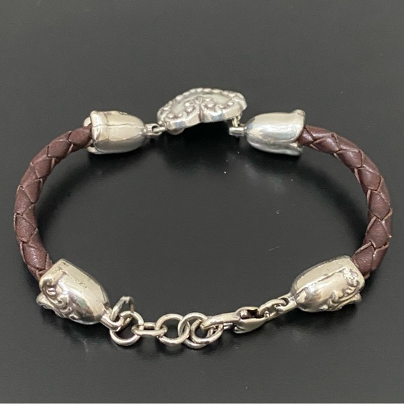 Retired BRIGHTON Cupid’s Bandit Silver Heart Brown Braided Leather Bracelet 26g - Picture 6 of 13